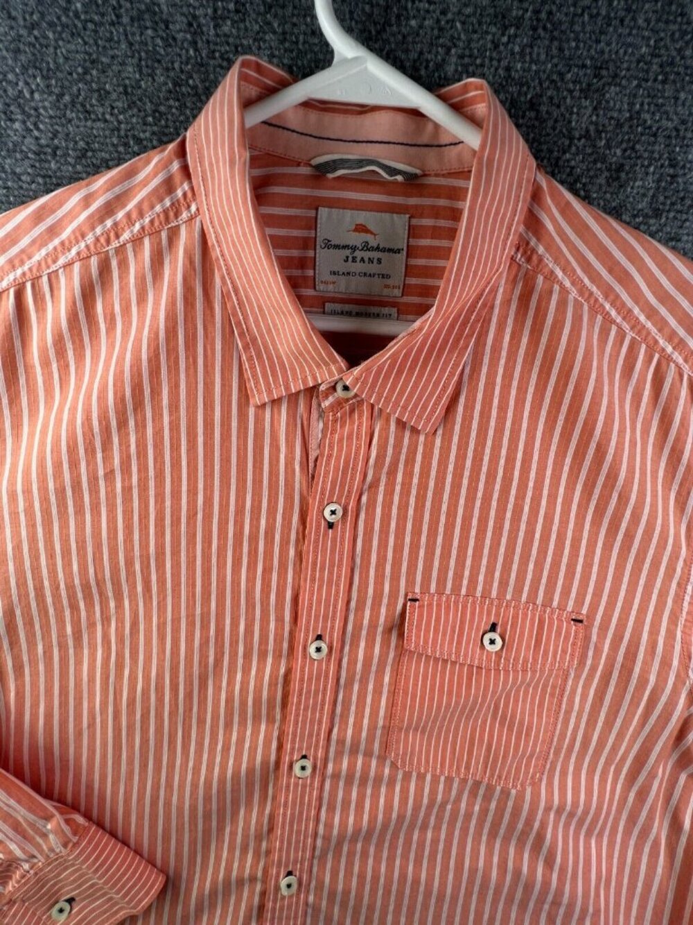 Tommy Bahama Button Up Shirt Men’s Striped Orange White Island Modern Fit XL